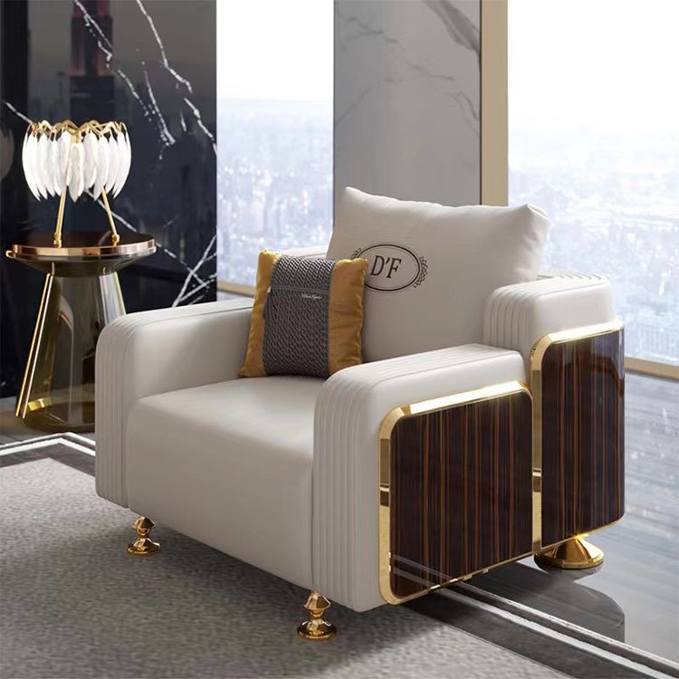 Modern Minimalist Italian Style Leather L-Shape Sofa Set High Quality Light Luxury High-End Suite Hong Kong Villas Living Room