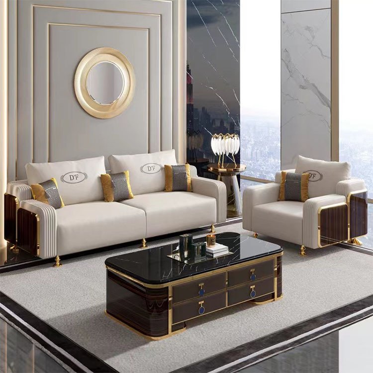 Modern Minimalist Italian Style Leather L-Shape Sofa Set High Quality Light Luxury High-End Suite Hong Kong Villas Living Room