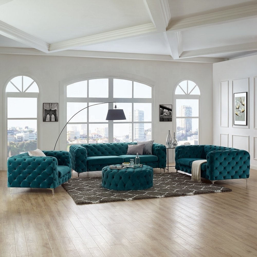 NOVA Nordic Lounge Living Room Sofa 2 Seater Upholstered Modular Green Velvet Chesterfield Sofas Sectional Couch Furniture Set
