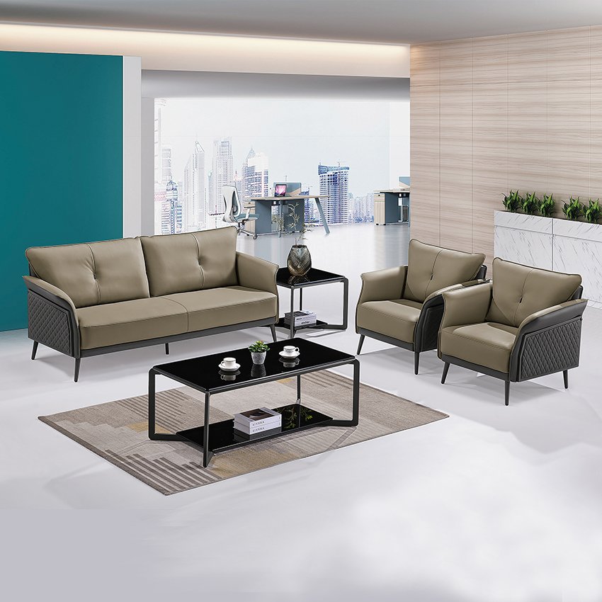 Zhiye Modern Design High End Office Furniture Sofa Set 1+1+3 Living Room Leather Office Sofa