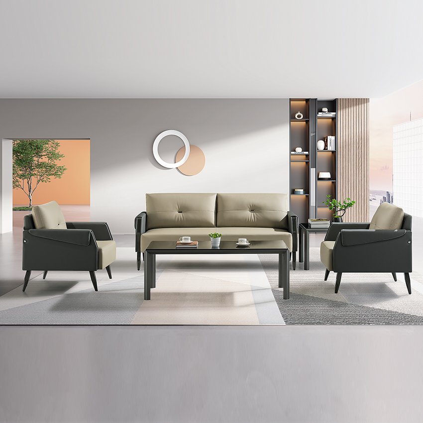 Zhiye Modern Design High End Office Furniture Sofa Set 1+1+3 Living Room Leather Office Sofa