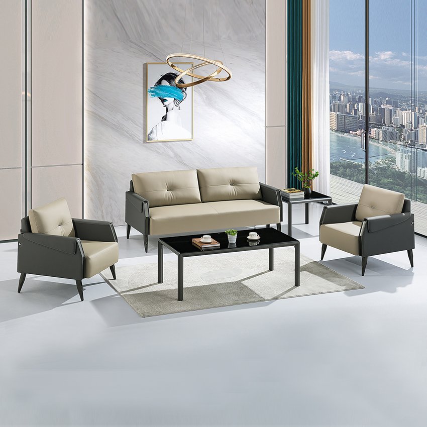 Zhiye Modern Design High End Office Furniture Sofa Set 1+1+3 Living Room Leather Office Sofa