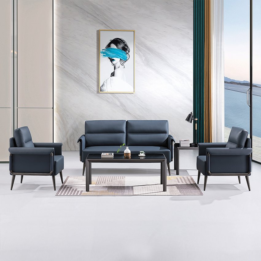 Zhiye Modern Design High End Office Furniture Sofa Set 1+1+3 Living Room Leather Office Sofa