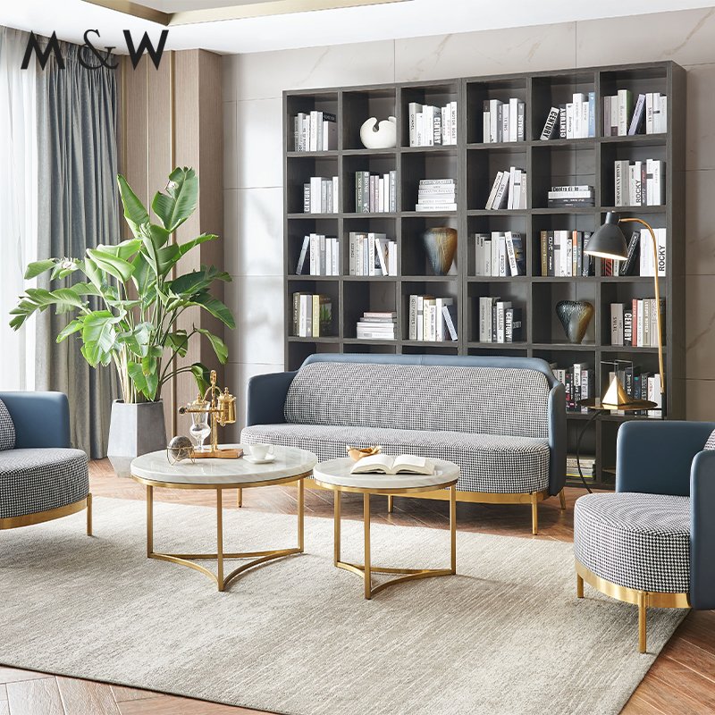 M&W Modern Leisure Single Seat Fabric Accent Lounge Chair With Gold Metal Base Sofa Chair
