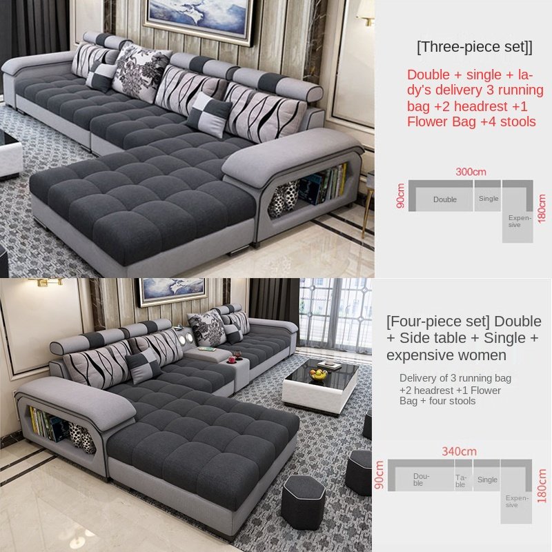 Fabric sofa set furniture living room removable washable modern italian living room sofas Nordic corner chaise luxury sofa