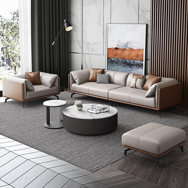 OKF Full house custom leather solid wood frame couch living room corner sofas 4 seater modern minimalist l shape sectional sofa