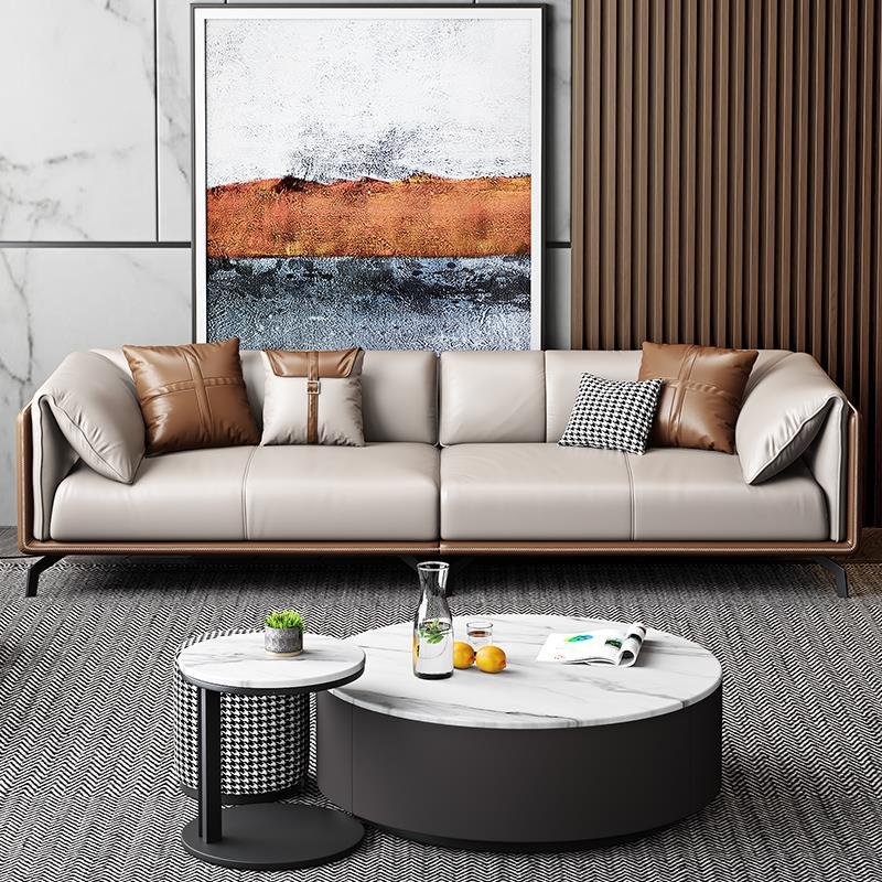 OKF Full house custom leather solid wood frame couch living room corner sofas 4 seater modern minimalist l shape sectional sofa