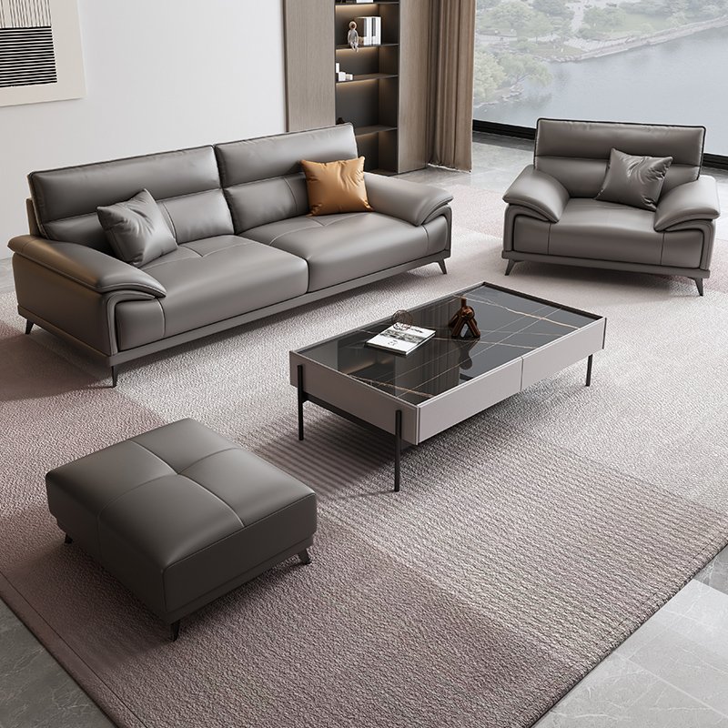 Modern Italian Genuine Leather Three-Seat Reception Office Sofa Minimalist Living Room & Hotel Suitable