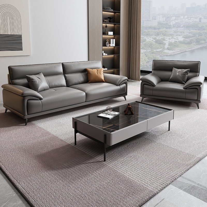 Modern Italian Genuine Leather Three-Seat Reception Office Sofa Minimalist Living Room & Hotel Suitable