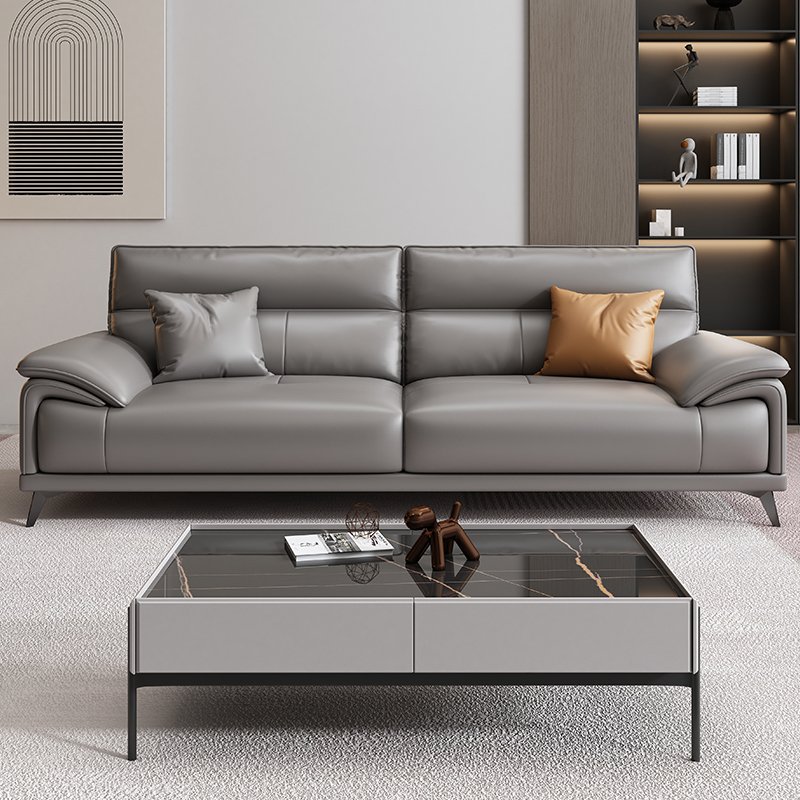 Modern Italian Genuine Leather Three-Seat Reception Office Sofa Minimalist Living Room & Hotel Suitable