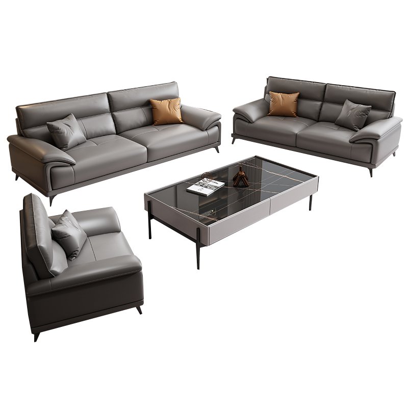 Modern Italian Genuine Leather Three-Seat Reception Office Sofa Minimalist Living Room & Hotel Suitable