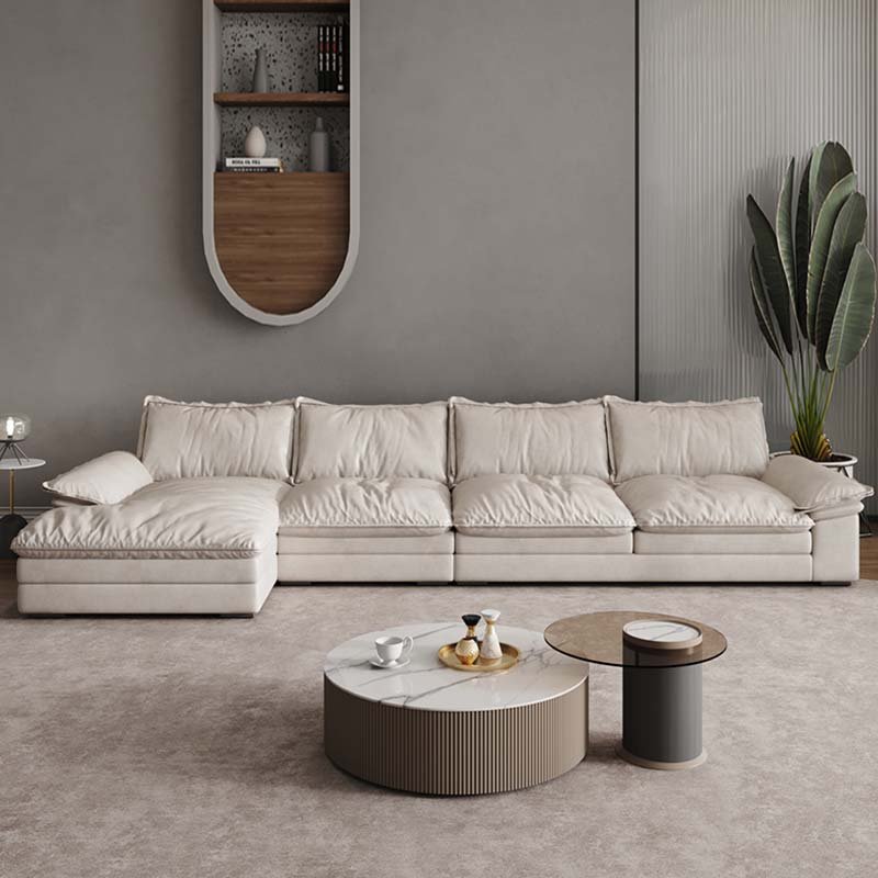 Contemporary Living Room Corner Wood Frame Chesterfield Modular Sectional Leathaire Fabric Sofa