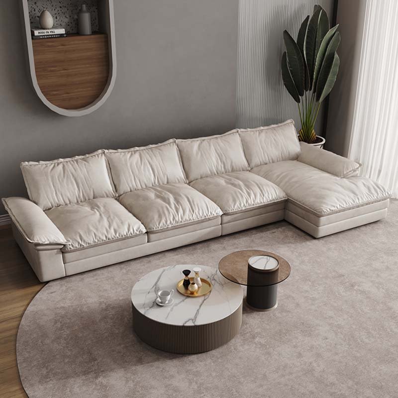 Contemporary Living Room Corner Wood Frame Chesterfield Modular Sectional Leathaire Fabric Sofa