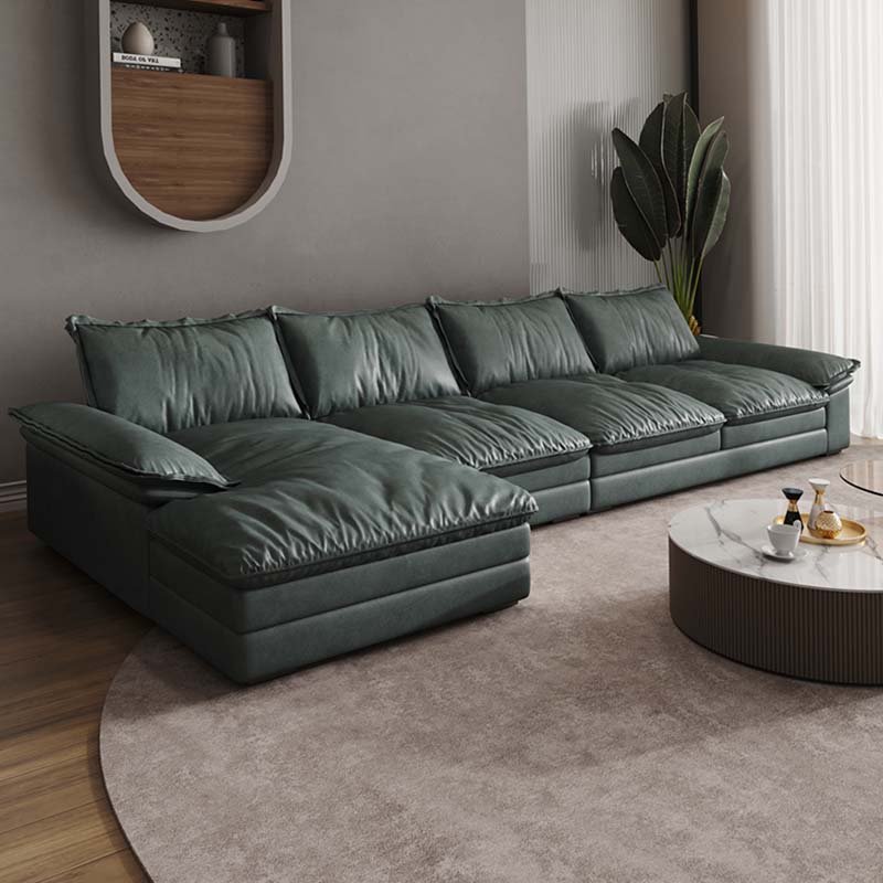 Contemporary Living Room Corner Wood Frame Chesterfield Modular Sectional Leathaire Fabric Sofa