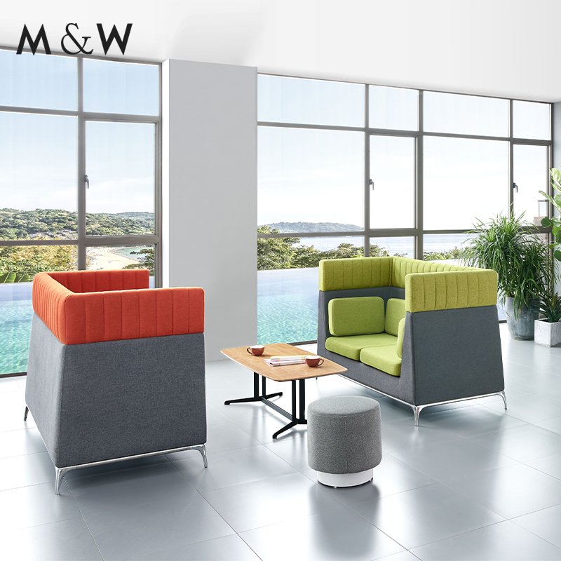 M&W Upholstered Fabric 2 Seater Alcove Sofa Small Office Booth Sofa