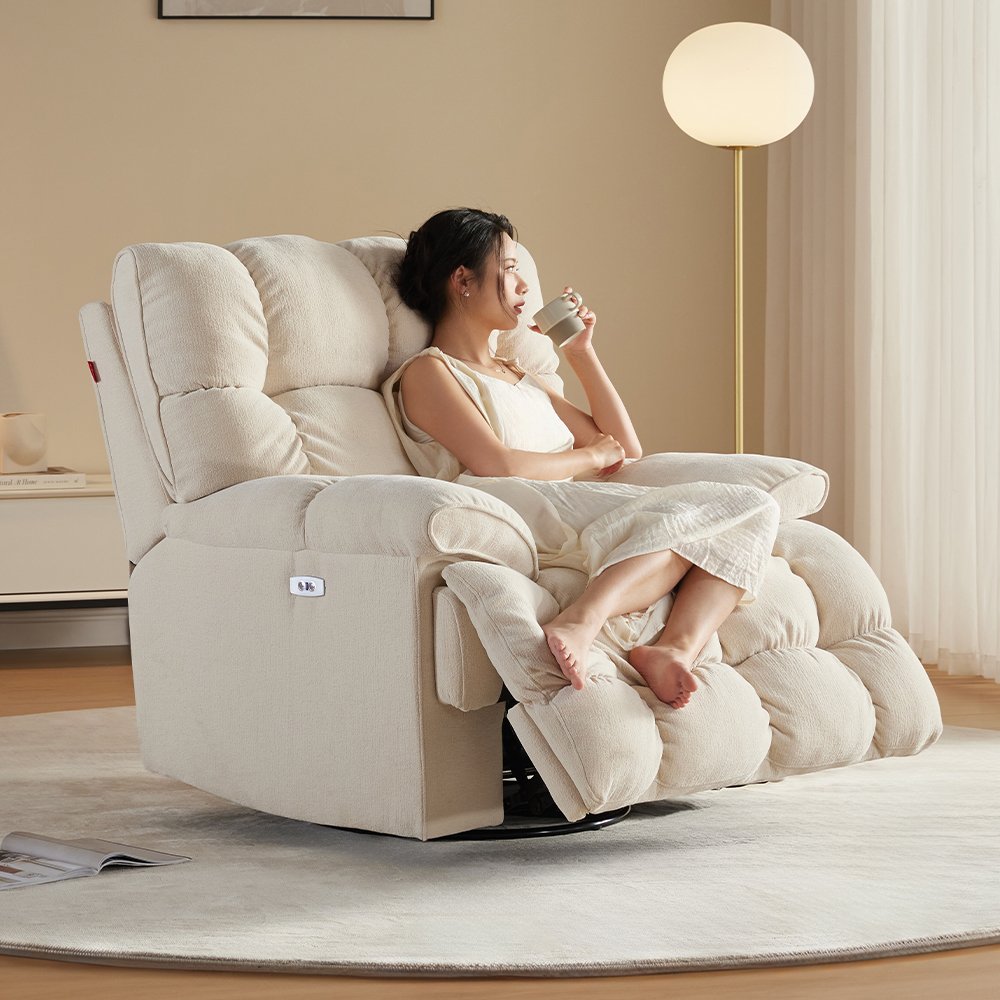 Sans Best Selling Sofas Reclinables Swivel Glider Single White Fabric Relaxing Recliner Chair