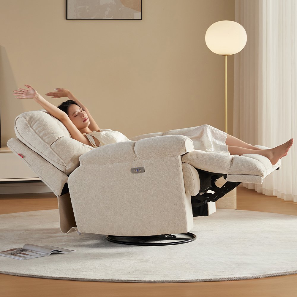 Sans Best Selling Sofas Reclinables Swivel Glider Single White Fabric Relaxing Recliner Chair
