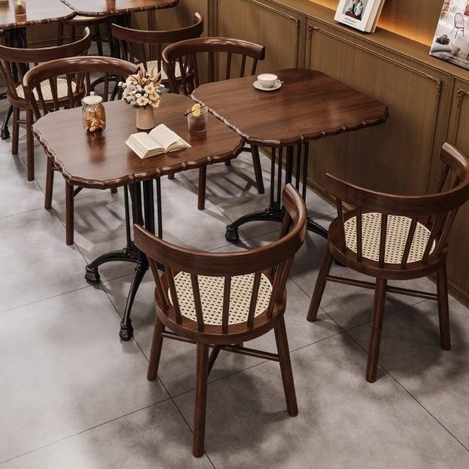 Commercial solid wood dining table chair hot pot restaurant coffee milk tea shop sofa booth seat