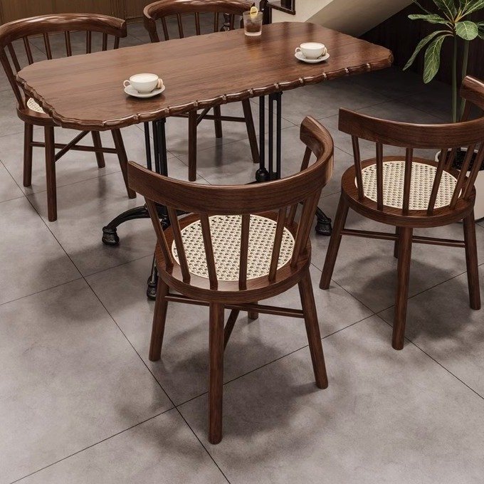 Commercial solid wood dining table chair hot pot restaurant coffee milk tea shop sofa booth seat