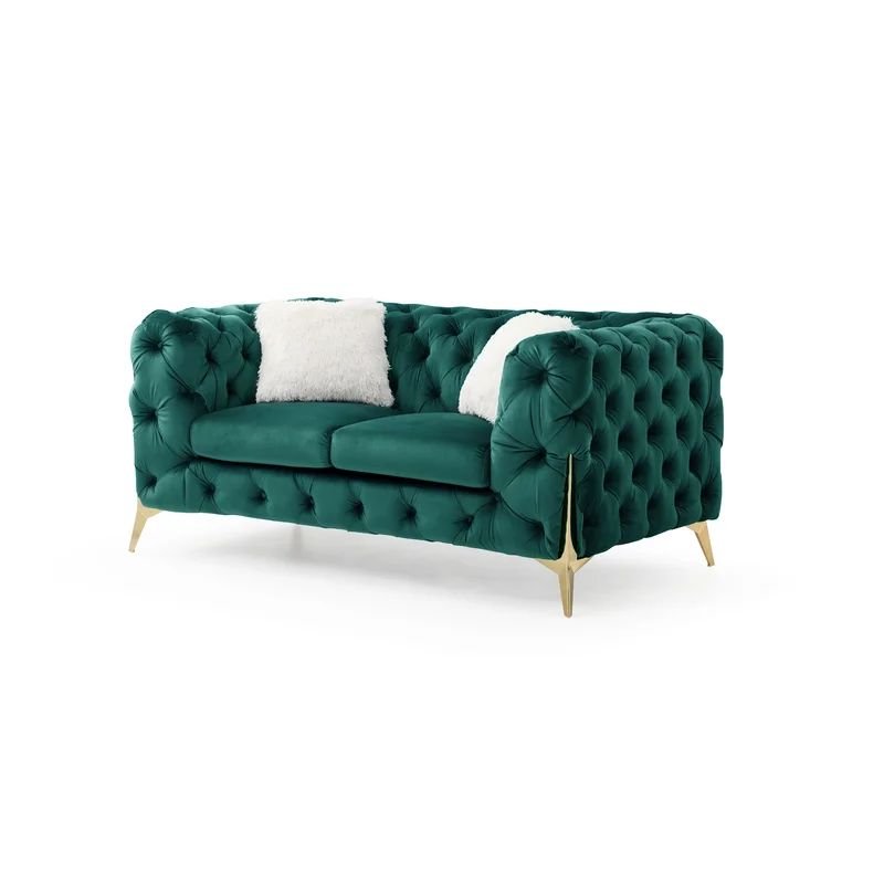 White Fabric Velvet Gold Stainless Steel Tufted Button Modern Modular Sectional Sofa Luxury Furniture Living Room Sofa Set