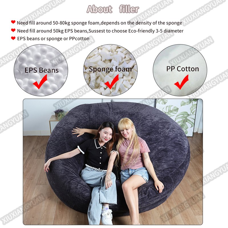 no filling Modern dropshopping Big beanbag bed soft cover comfortable giant fur livingroom bean bag bed sofa covers