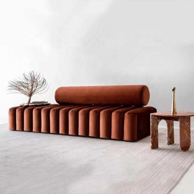Italian minimalist velvet fabric art sofa bench stylish modern corner living room sofa creative sofa stool