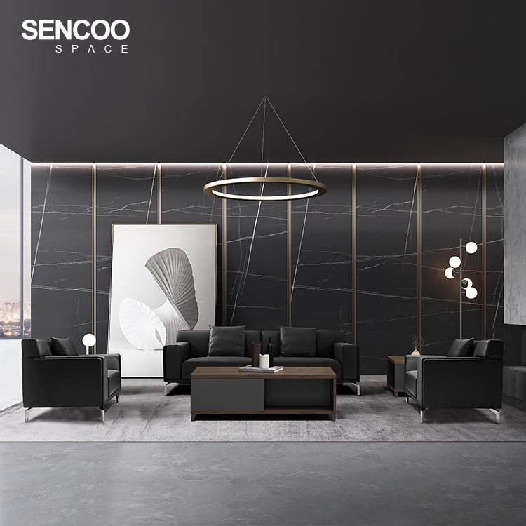 Modern Design Nordic Conference Waiting Living Room 3 Seater Soft Black Leather Office Furniture Office Sofa Set