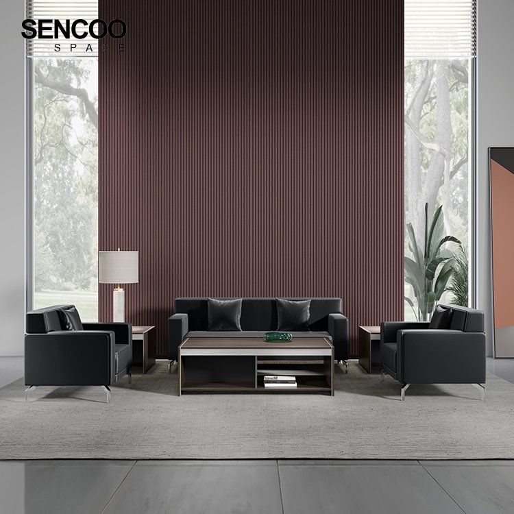 Modern Design Nordic Conference Waiting Living Room 3 Seater Soft Black Leather Office Furniture Office Sofa Set