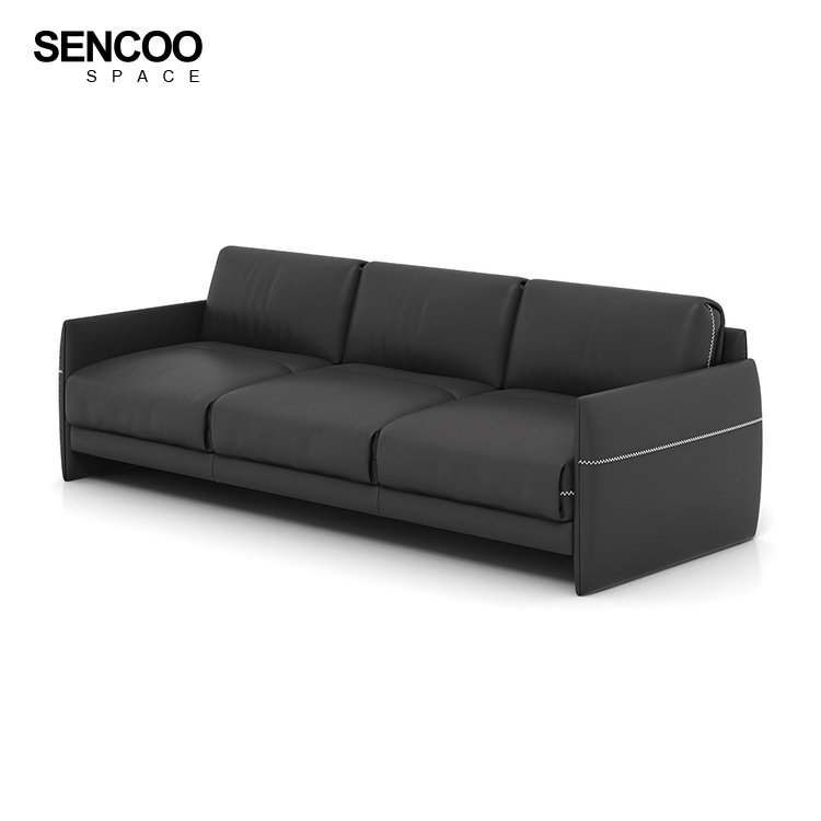 Modern Design Nordic Conference Waiting Living Room 3 Seater Soft Black Leather Office Furniture Office Sofa Set
