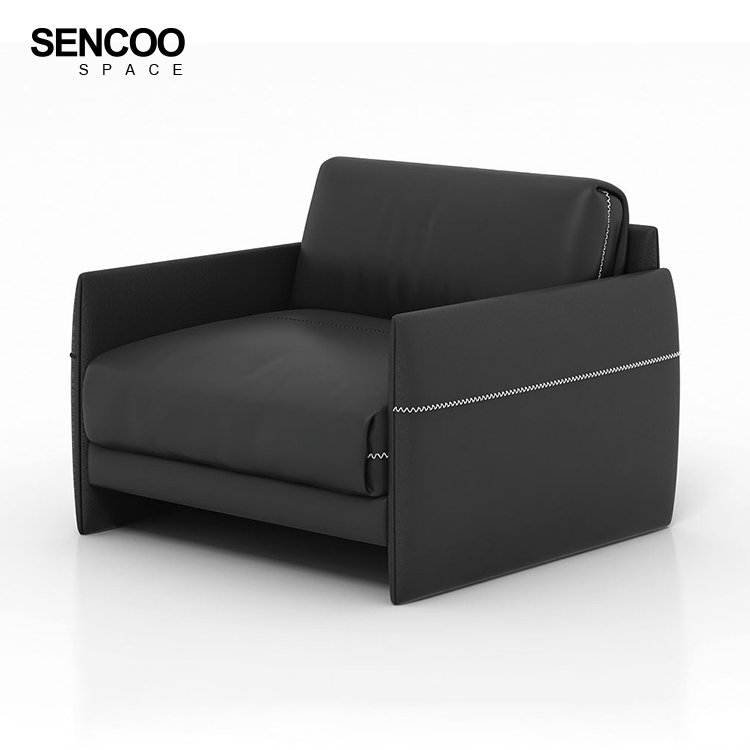 Modern Design Nordic Conference Waiting Living Room 3 Seater Soft Black Leather Office Furniture Office Sofa Set