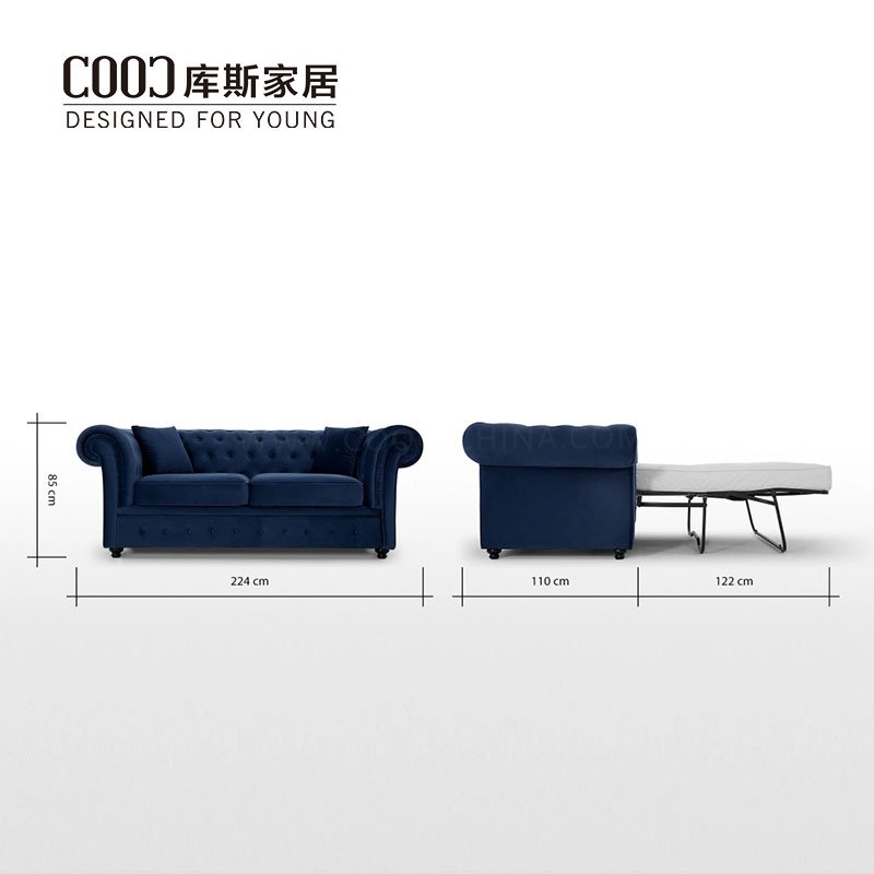 Navy Velvet Chesterfield Pull Out Sofa Bed 3 Seats Furniture Set Sofa Bed