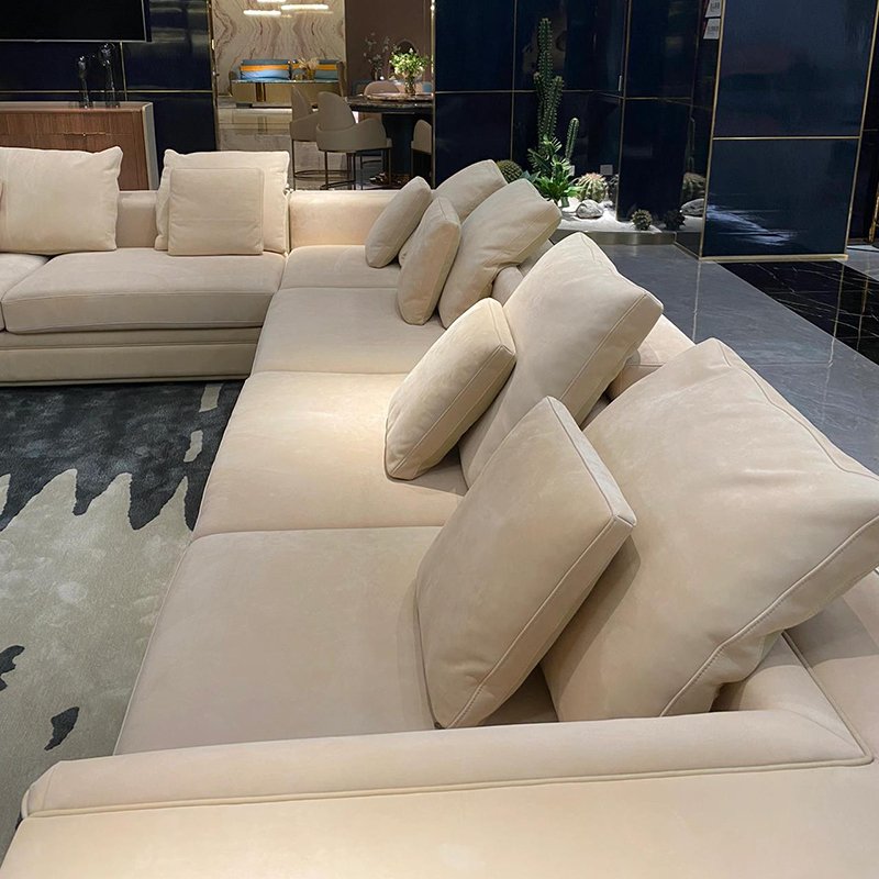 High-end L shape sofa set furniture designs modern luxury beige genuine leather villa living room sofas