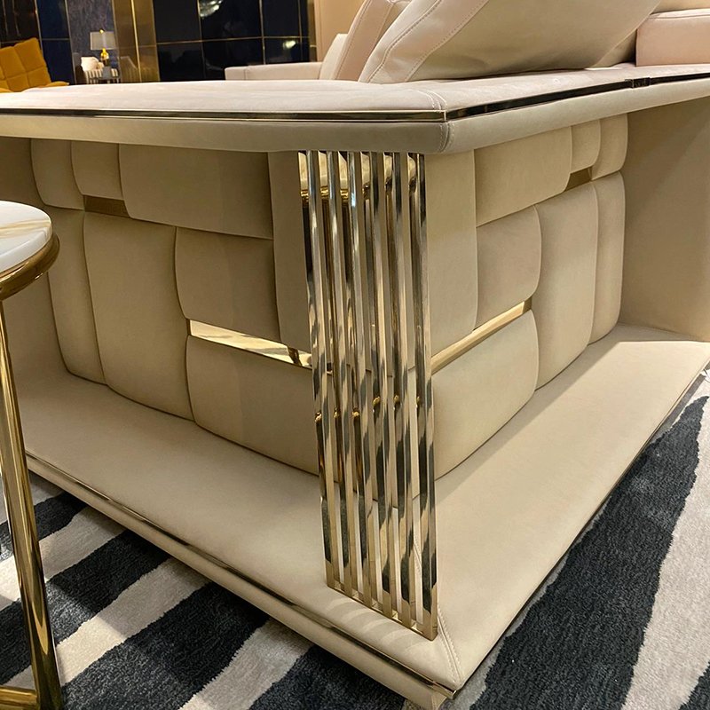 High-end L shape sofa set furniture designs modern luxury beige genuine leather villa living room sofas