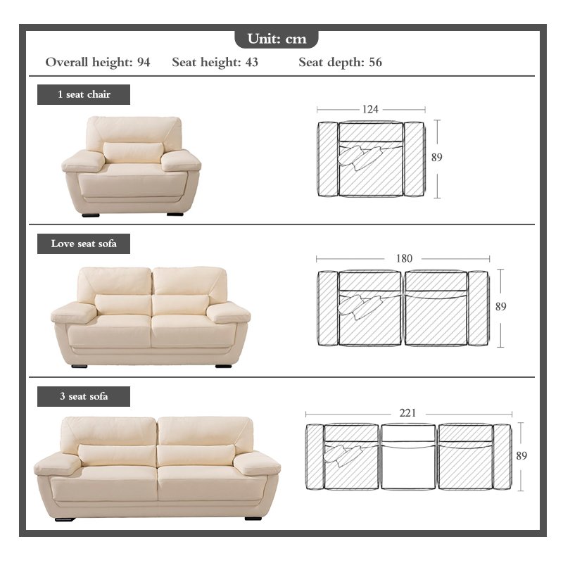 Winforce OEM Office Luxury Modern Sofa Couch Living Room Sofa Chair Customized Furniture 3 Seater Leather Sofa Set