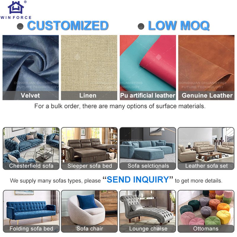 Winforce OEM Office Luxury Modern Sofa Couch Living Room Sofa Chair Customized Furniture 3 Seater Leather Sofa Set