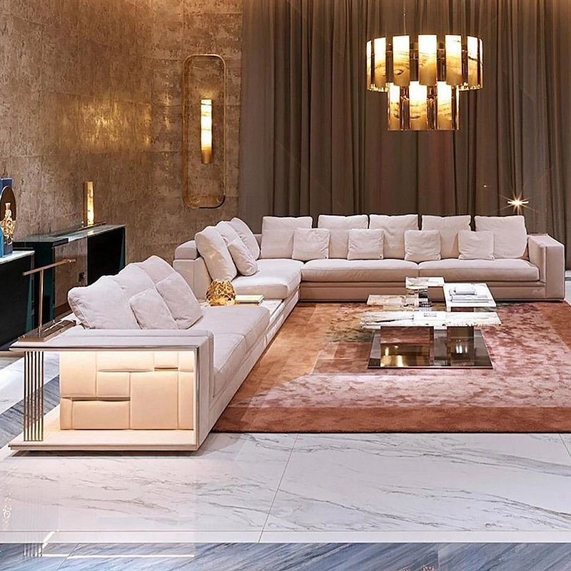 high quality elegant large contemporary L shape sectional sofa set furniture white luxury modern Italian leather corner sofa