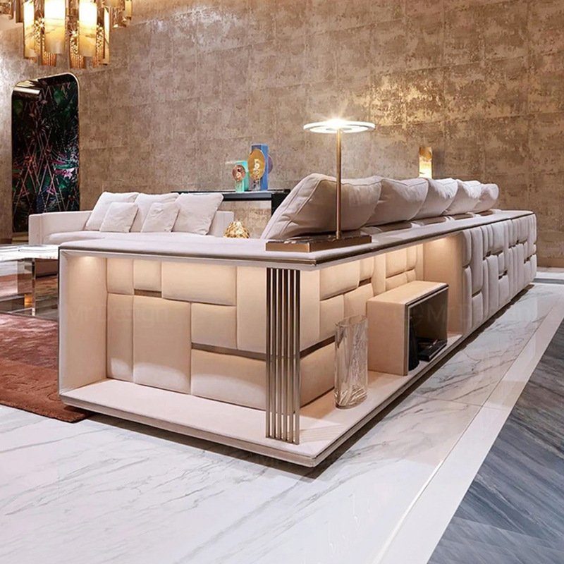 high quality elegant large contemporary L shape sectional sofa set furniture white luxury modern Italian leather corner sofa