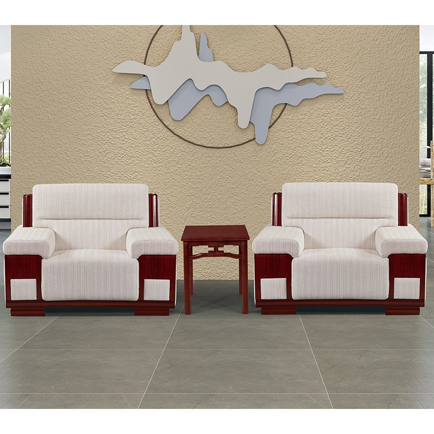 Vintage Chinese Style Wood Frame Single Fabric Sofa Office Sofa Furniture