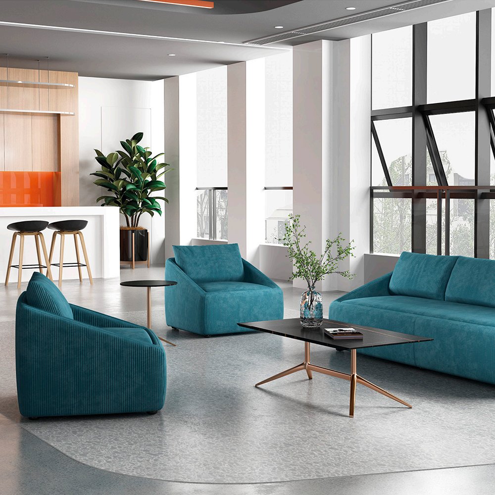 Blue Reception Sofa Sets Office Room Leisure Furniture Executive Popular Design fabric Sofa