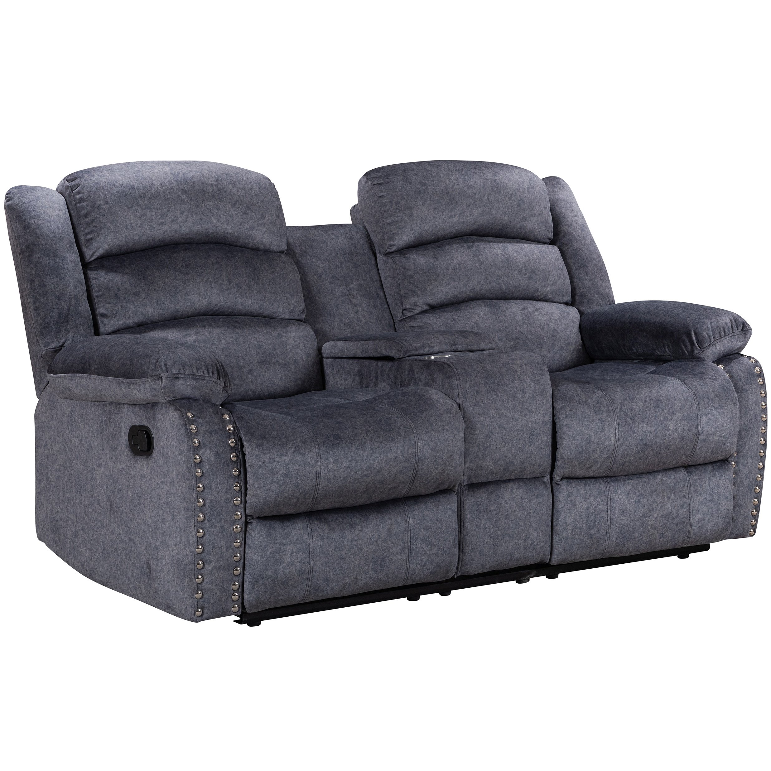 Cupholder Motion Loveseat with Console Hot Selling Brass Nail Design Metal Modern recliner sofa set