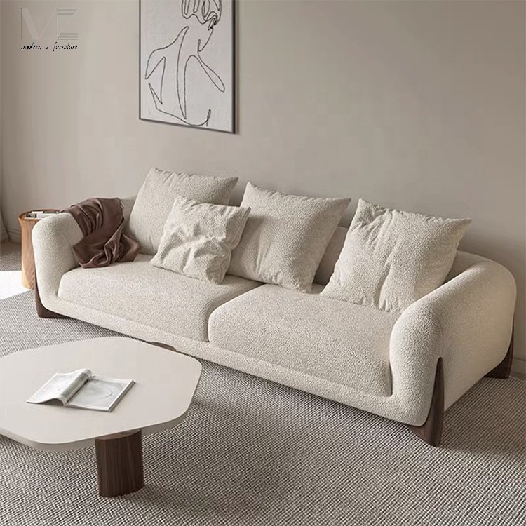 European Style Minimalist Living Room Modern Luxury White Leisure Wooden Leg Sofa Set Furniture Lounge Suite Couches Sofa