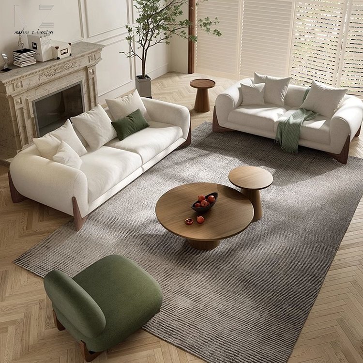 European Style Minimalist Living Room Modern Luxury White Leisure Wooden Leg Sofa Set Furniture Lounge Suite Couches Sofa