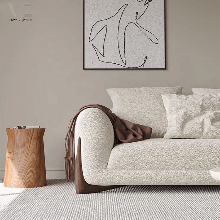 European Style Minimalist Living Room Modern Luxury White Leisure Wooden Leg Sofa Set Furniture Lounge Suite Couches Sofa