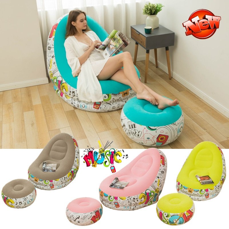 hot selling PVC foldable flocking lazy single deck chair inflatable outdoor sofa set