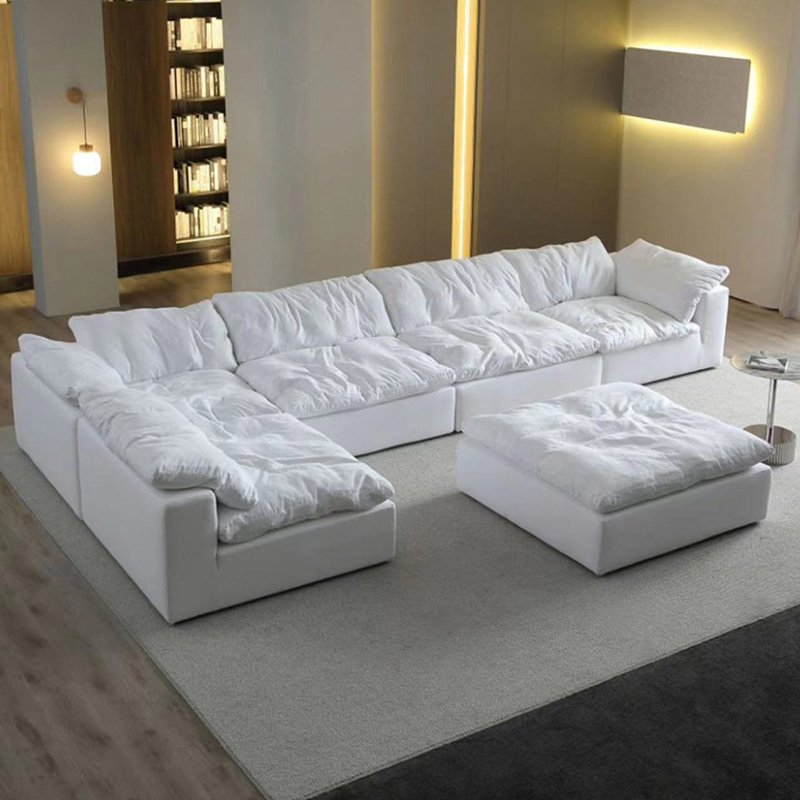 Modern home design living room furniture sectional sofas set luxury cloud couch white linen fabric american luxe modular sofa