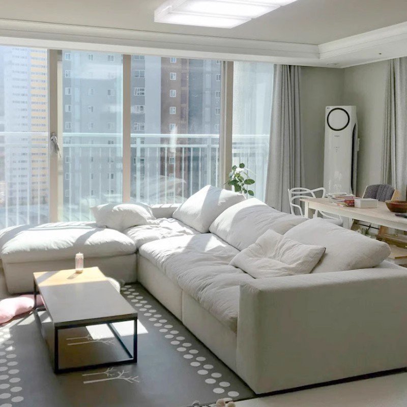 Modern home design living room furniture sectional sofas set luxury cloud couch white linen fabric american luxe modular sofa
