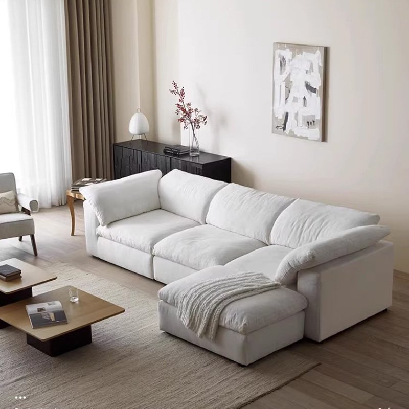 Modern home design living room furniture sectional sofas set luxury cloud couch white linen fabric american luxe modular sofa