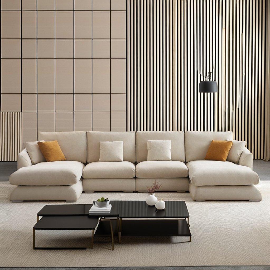 Scandinavian Luxury Living Room Sofa Collection Linen U shape Sofa Modular Recliner Sofa Couch Furniture