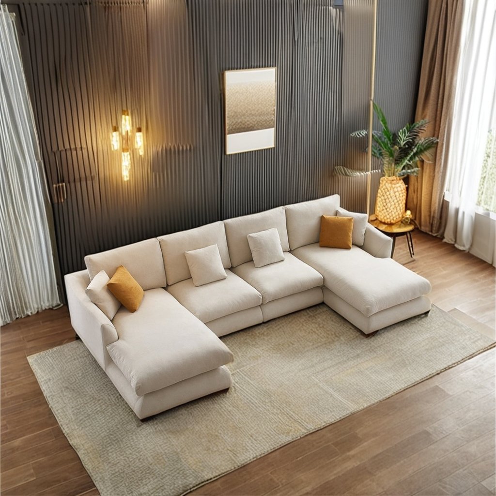Scandinavian Luxury Living Room Sofa Collection Linen U shape Sofa Modular Recliner Sofa Couch Furniture