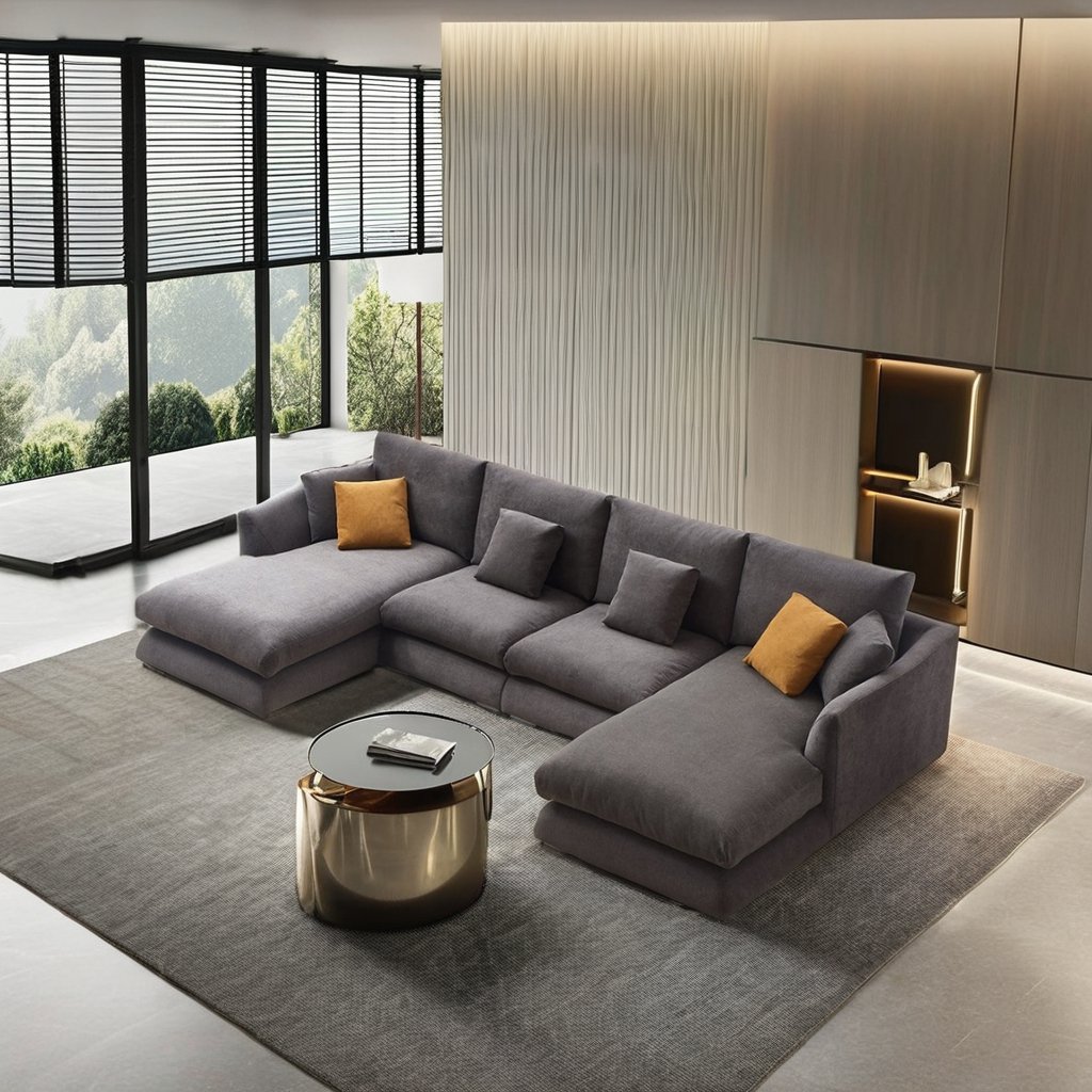 Scandinavian Luxury Living Room Sofa Collection Linen U shape Sofa Modular Recliner Sofa Couch Furniture